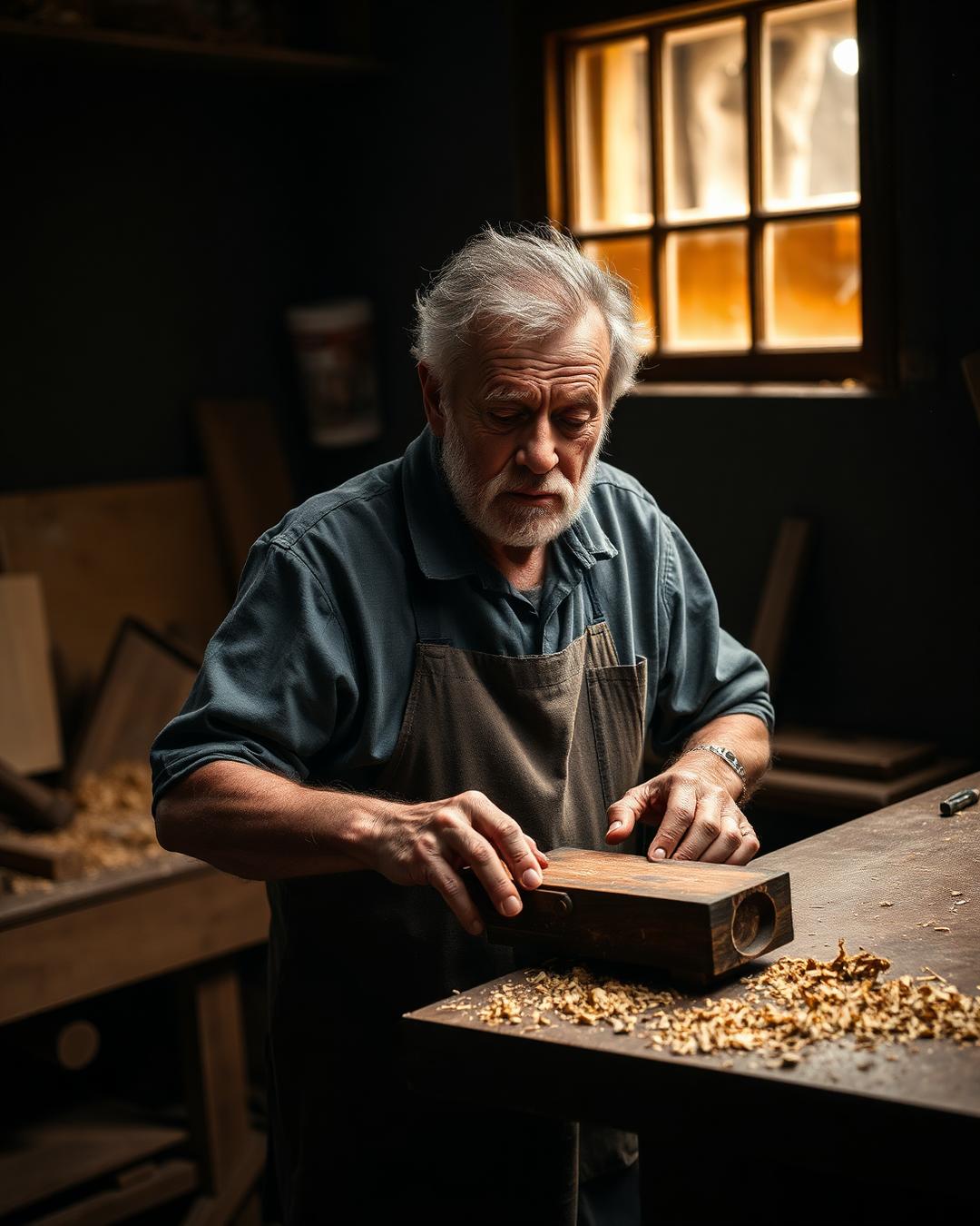 L'artisan de GB Cuisine et + à son établi, rabotant une pièce de noyer dans l'atelier de Saint-Leu