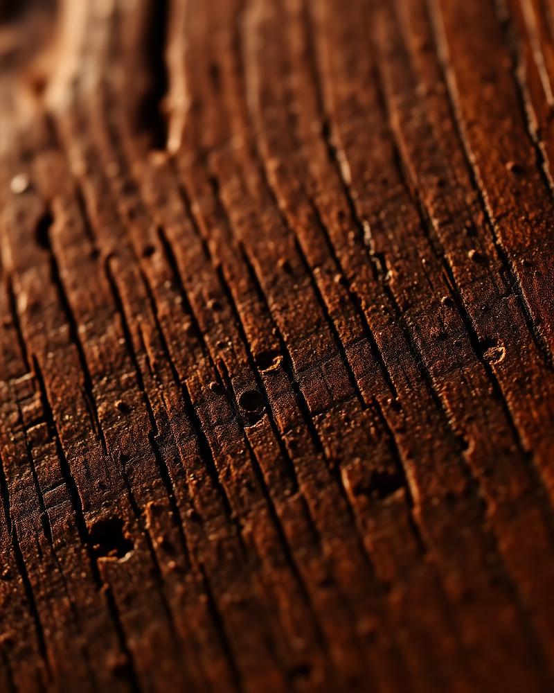 Macro du veinage d'un plateau de noyer massif sous lumière rasante