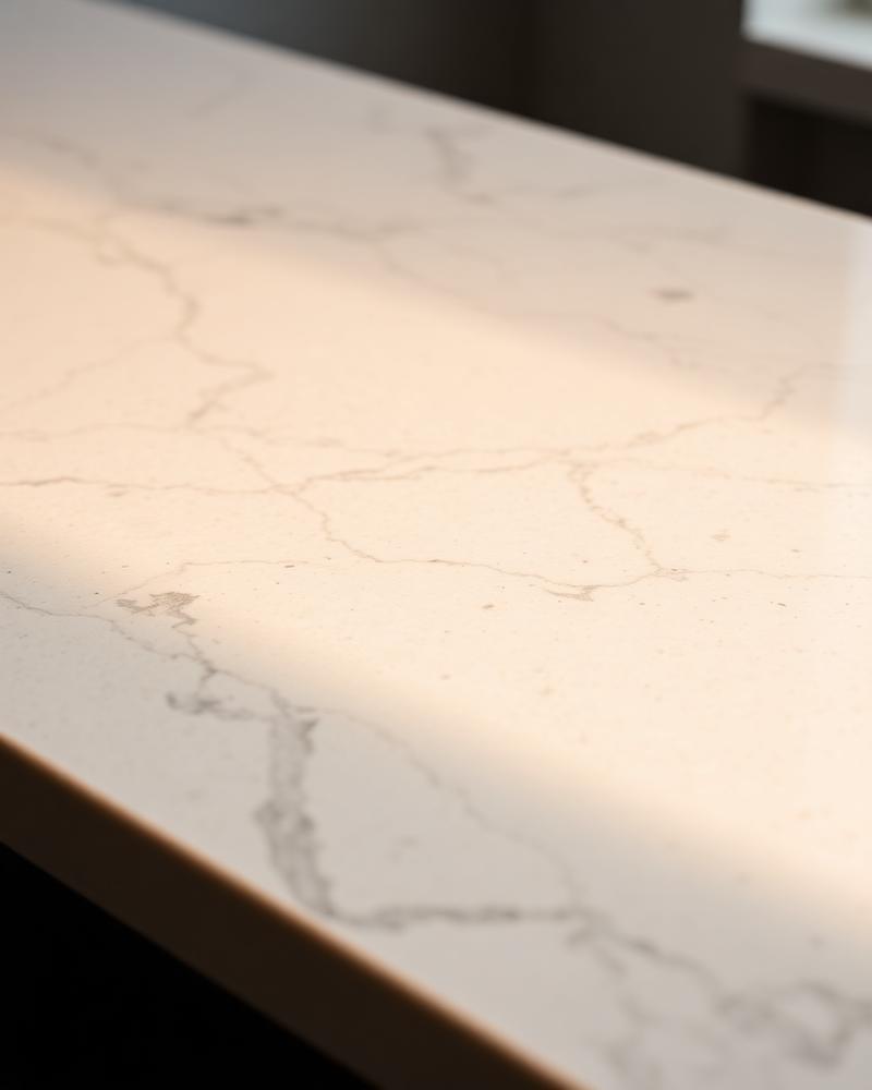Macro d'un plan de travail en quartz veiné
